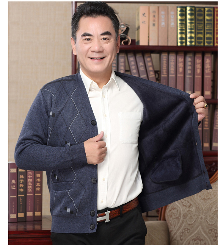 Trung niên cộng với nhung dày áo len nam áo len ông nội áo len cũ rộng kích thước lớn ấm áp cha áo thun nam cổ tròn