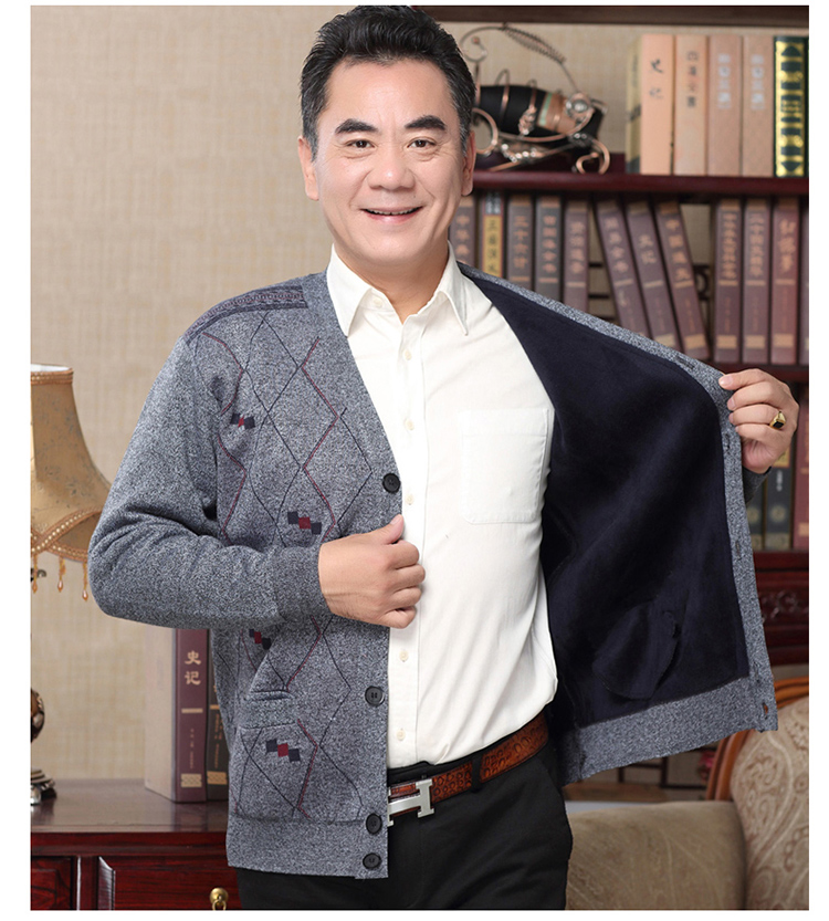 Trung niên cộng với nhung dày áo len nam áo len ông nội áo len cũ rộng kích thước lớn ấm áp cha áo thun nam cổ tròn