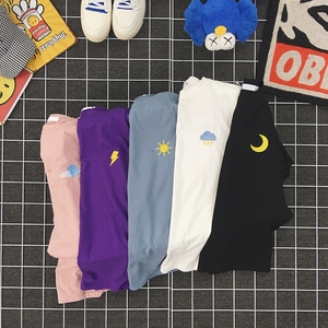 Shirashima couple's short sleeve T-shirt Korean version Harajuku style ulzzang weather embroidery for boys and girls