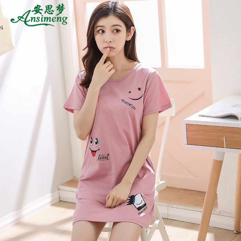 Sleepwear Lady Summer Sleeping Dress Pure Cotton Cute Summer Style Foreign Dress Summer Full Cotton Slim Fit Short Sleeves Big Size Home Clothes