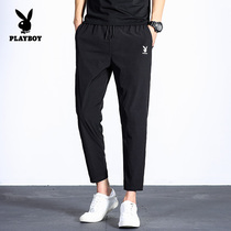 Playboy nine-point pants mens air-conditioned pants summer thin Korean version of the trend 9-point loose ice silk casual pants