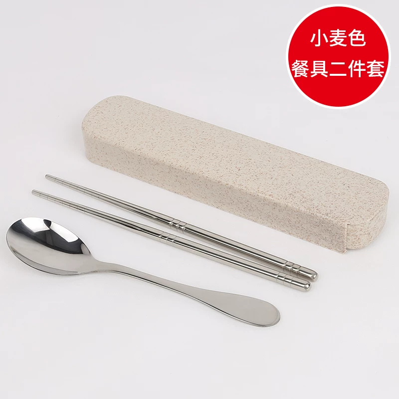 Cute handheld tableware stainless steel, set, convenient chopsticks, spoon for students, simple and elegant design
