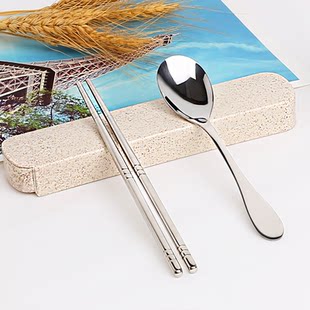 Cute handheld tableware stainless steel, set, convenient chopsticks, spoon for students, simple and elegant design