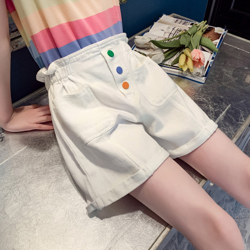 Girl Shorts Floral Summer Dress Hot Pants Pure Cotton Outwear Summer Black White Casual Child Pants Thin big child