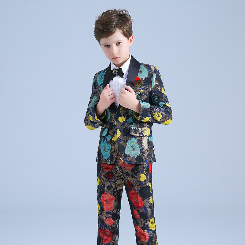 Children's catwalk evening dress boys flower costumes piano show host suit suit