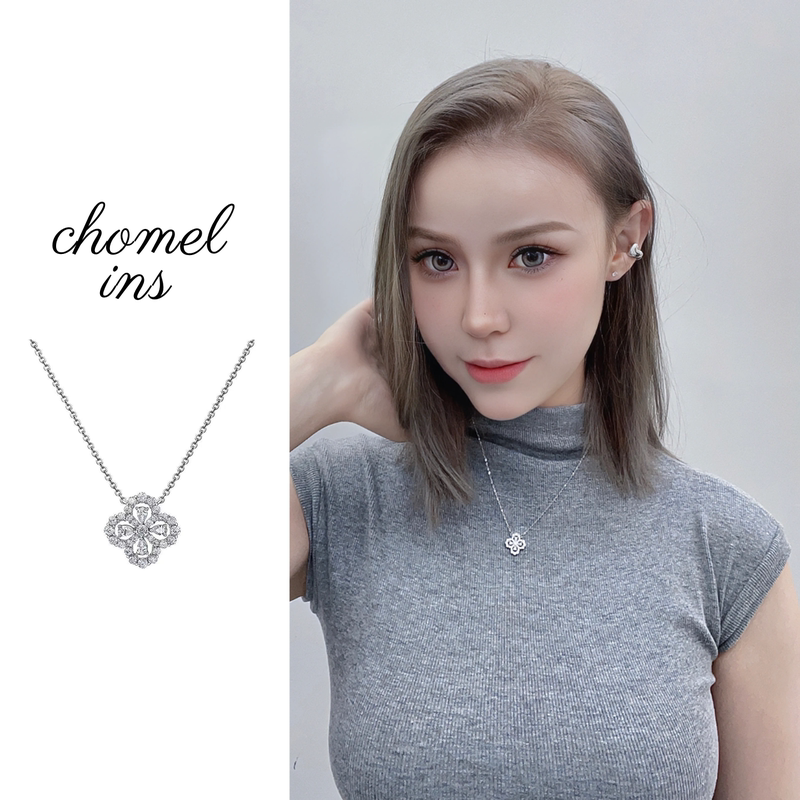 Chomel Ins Four-Leaf Clover Necklace, the Same Style Worn by Female Celebrities, S925 Sterling Silver Loop Water Drop Full Diamond Pendant Clavicle Chain