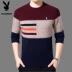 Mùa đông nam trung niên áo len dày áo len thanh niên cổ tròn sọc ấm 100% áo len cashmere áo da nam cao cấp Áo len Cashmere