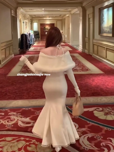 Японский милый бархатный свитер, комплект, открытые плечи, рыбий хвост