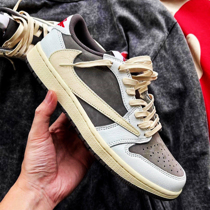 2026 Reverse Hook Aj Men's Shoes Low-Top Reverse White Brown Mocha Air Force One Men's Aj1 Lightning Blue Reverse Hook Sneakers