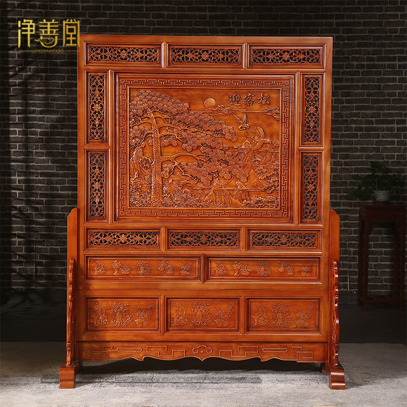 Chinese living room mobile screen solid wood carved screen seat screen home bedroom block mahogany carved porch partition