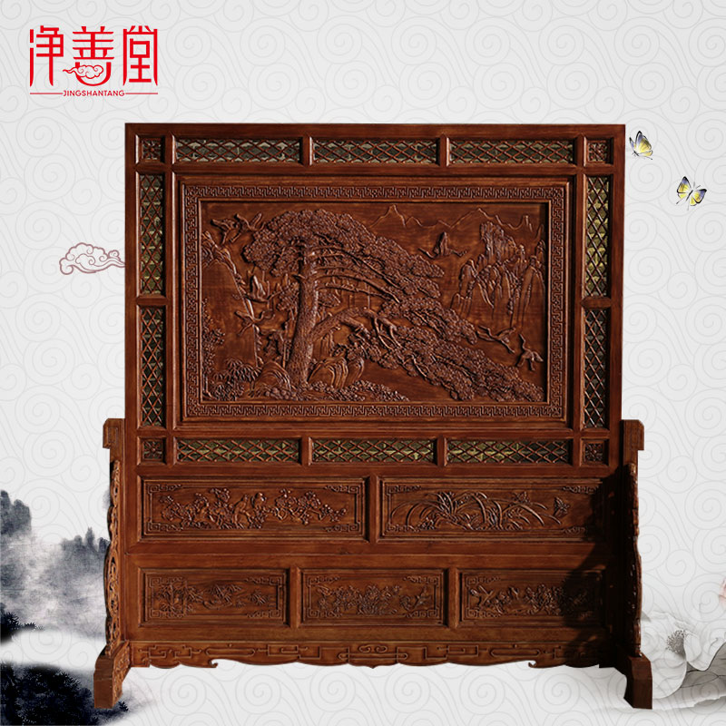 Dongyang wood carving simple modern Chinese bedroom screen partition Solid wood living room screen mobile seat screen Entrance plug-in screen