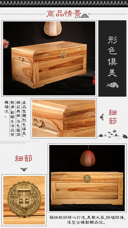Trung Quốc cổ gỗ long não hộp hình chữ nhật với khóa rắn thư pháp nhà gỗ và bộ sưu tập tranh hộp lưu trữ lớn hộp lưu trữ - Cái hộp hộp gỗ