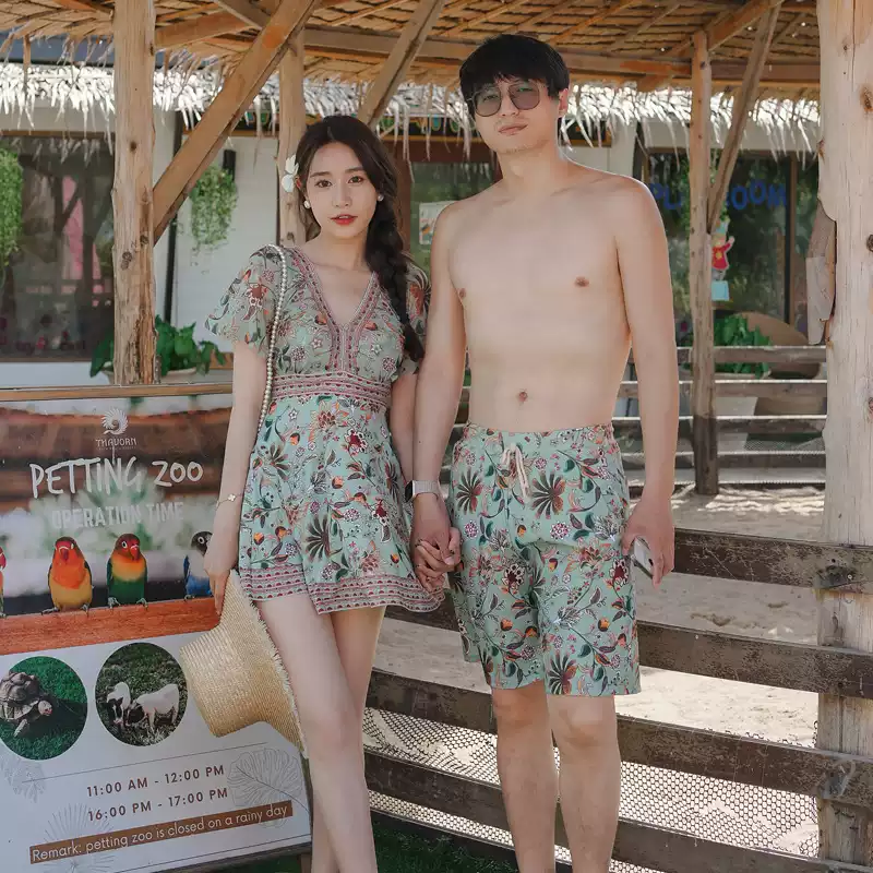 Phiên bản Hàn Quốc mới của đồ bơi cặp đôi xẻ tà dạng váy boxer thép hỗ trợ nâng ngực nhỏ áo tắm nữ quần đi biển nam