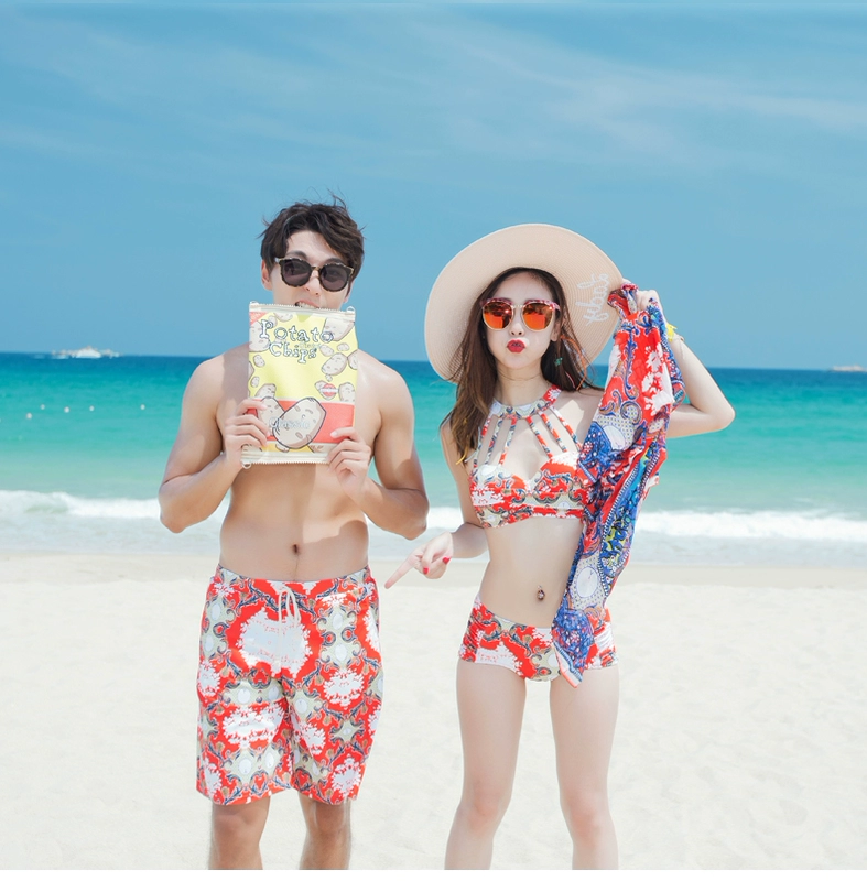 Cặp đôi đồ bơi nữ đi biển bikini chia váy gợi cảm ba mảnh thép tấm ngực nhỏ thu thập bikinii