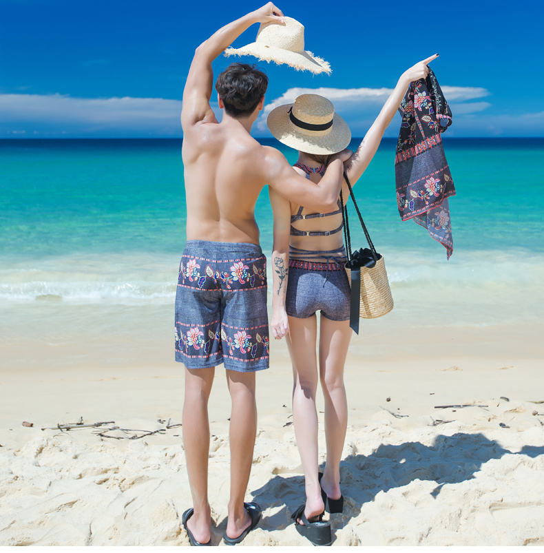 Thời trang cặp đôi áo tắm thép tấm tụ tập gợi cảm chia tay bikini bikini ba mảnh áo tắm nữ quần đi biển 	đồ đôi đi biển cặp	