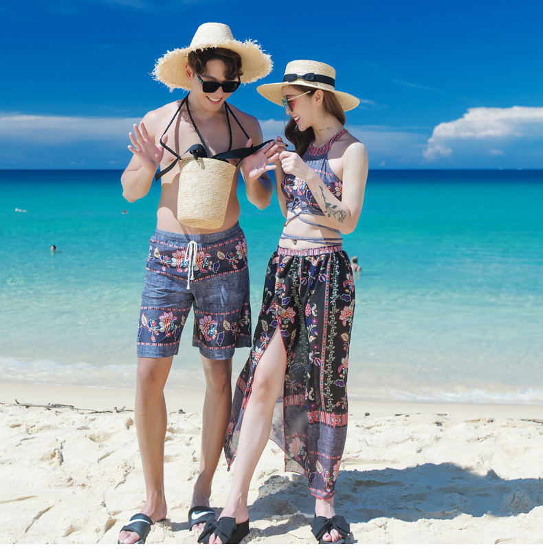 Thời trang cặp đôi áo tắm thép tấm tụ tập gợi cảm chia tay bikini bikini ba mảnh áo tắm nữ quần đi biển 	đồ đôi đi biển cặp	