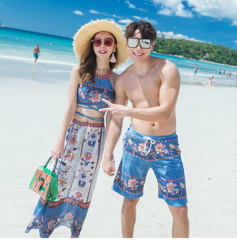 Thời trang cặp đôi áo tắm thép tấm tụ tập gợi cảm chia tay bikini bikini ba mảnh áo tắm nữ quần đi biển 	đồ đôi đi biển cặp	