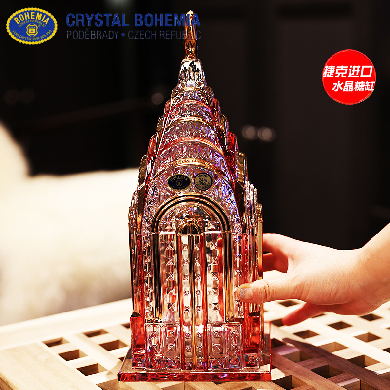 Czech BOHEMIA crystal glass sketching coloured jewellery candy cylinder box storage tank decoration pendulum gift-Taobao