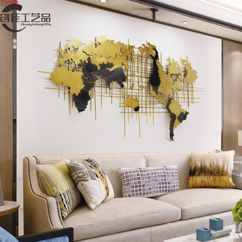 Light luxury wrought iron map living room sofa background wall handmade custom metal decoration creative wall soft hanging decoration