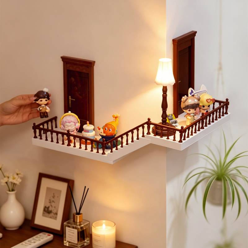Corner Blind Box Storage Rack, Cute Figurine Storage Rack, Creative Punch-Free Display Rack, 3D Staircase Micro Landscape Decoration