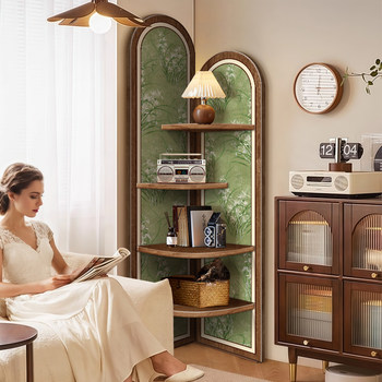 French retro living room corner shelf creative decoration floor-standing ornaments sofa edge gap multi-layer storage cabinet