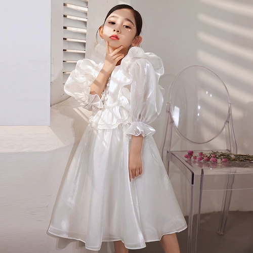 Белый детский наряд маленькой принцессы, пианино, свадебное платье, костюм, подарок на день рождения