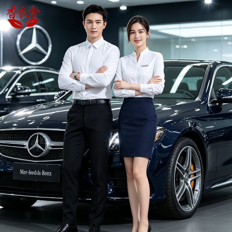 Mercedes-Benz 4S Store Work Clothes White Long-Sleeved Shirt Men's Sales Professional Attire New Women's V-Neck Shirt Workwear Mercedes-Benz 4S Store Work Clothes White Long-Sleeved Shirt Men's Sales Professional Attire New Women's V-Neck Shirt Workwear