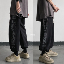 Chao Brand Printed Pants Summer Men's Loose Straight-tube Blooming Pants Bow-legged Sports Pants Korean Fashion Pants