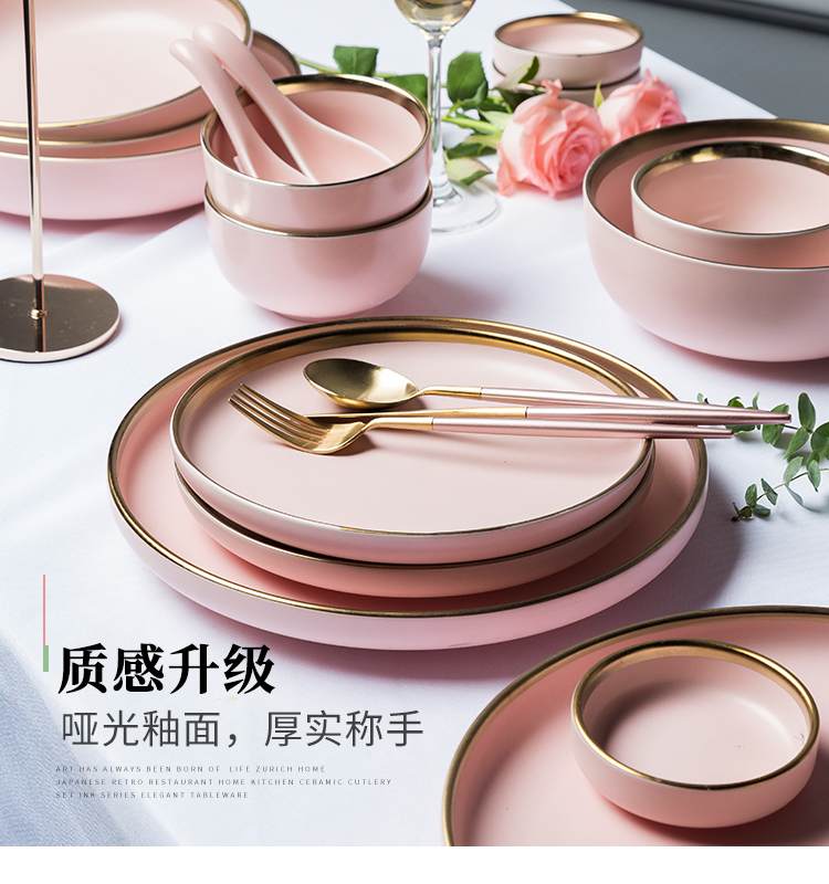 Dishes suit household light key-2 luxury up phnom penh level tableware ceramics high appearance suit European I and contracted combination dish bowl