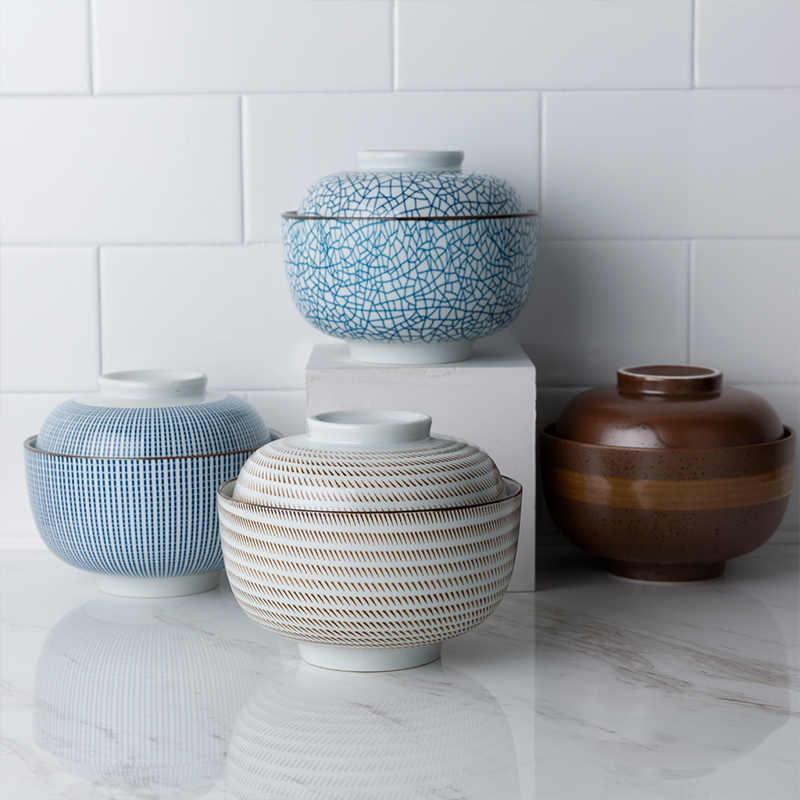 Soup bowl Japanese - style tableware with cover a single creative household heat resistant ceramic bowl steaming bowl of steamed egg bowl large mercifully rainbow such use