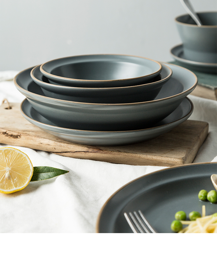 The dishes suit household creative temperament grey ceramic tableware Nordic contracted western - style food bowl dish dish plate plate