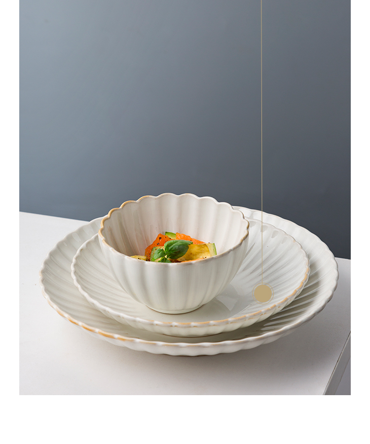 Dishes suit retro white ink ceramic tableware plate creative lace rice bowl dish plate western food steak plate
