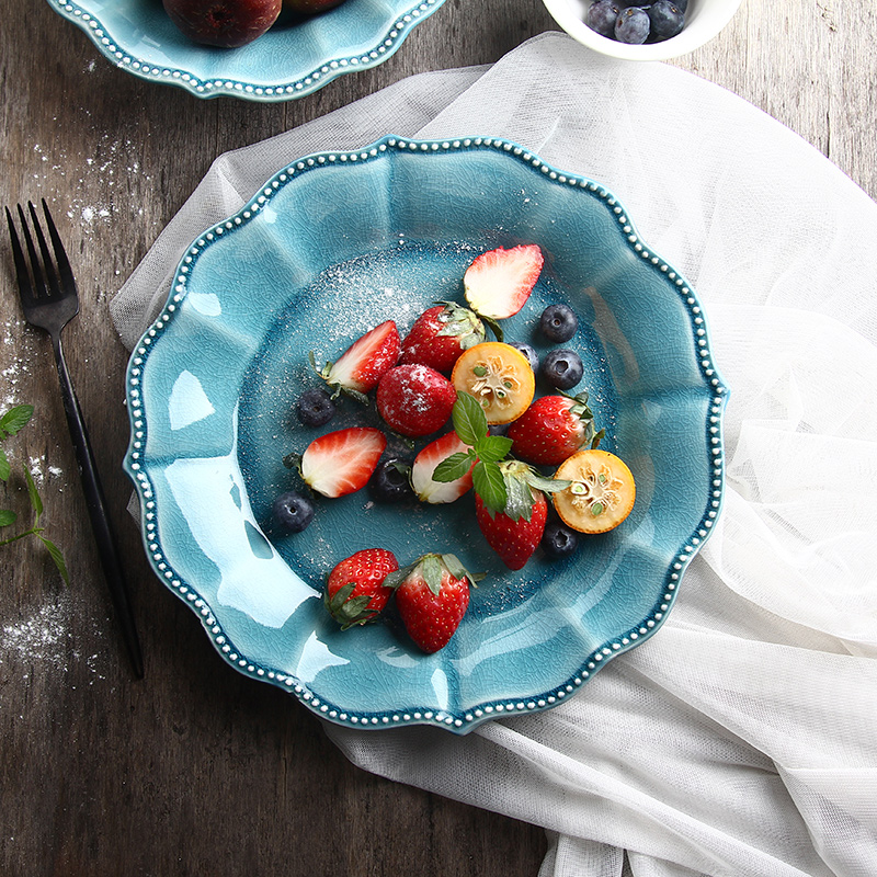 Dishes suit American creative anaglyph ceramic tableware plate ice crack glaze vegetable plate of fruit salad dinner plate
