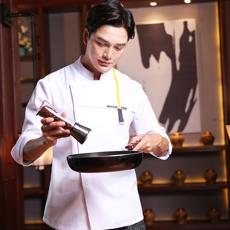 Long Sleeve nam quần áo thời trang trường Nhà hàng Khách sạn Chef của mùa thu / mùa đông Mang Trend thể được tùy chỉnh Trắng bếp Workwear