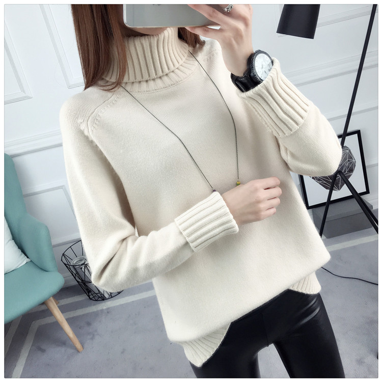 Phụ nữ mùa thu và áo len cổ cao mới thả lỏng phiên bản Hàn Quốc của bộ áo len hoang dã dày áo sơ mi nữ dài tay áo khoác len cho phụ nữ trung niên