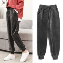 Gold velvet sweatpants womens autumn and winter velvet thickened outside wear cotton pants loose thin casual pants drawstring foot guard pants