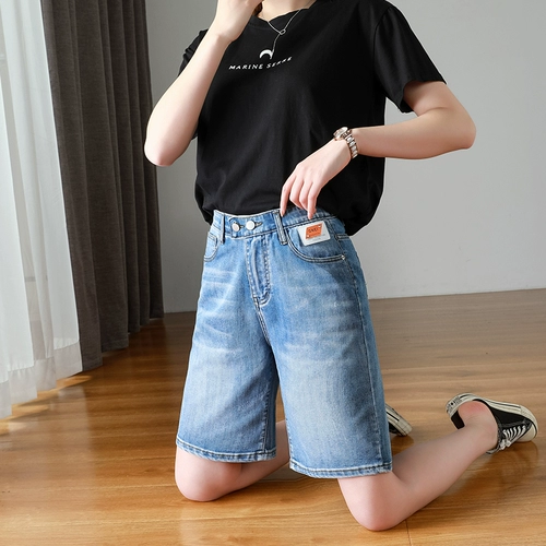Джинсовая юбка, шорты, тонкие эластичные штаны, большой размер, свободный крой, высокая талия