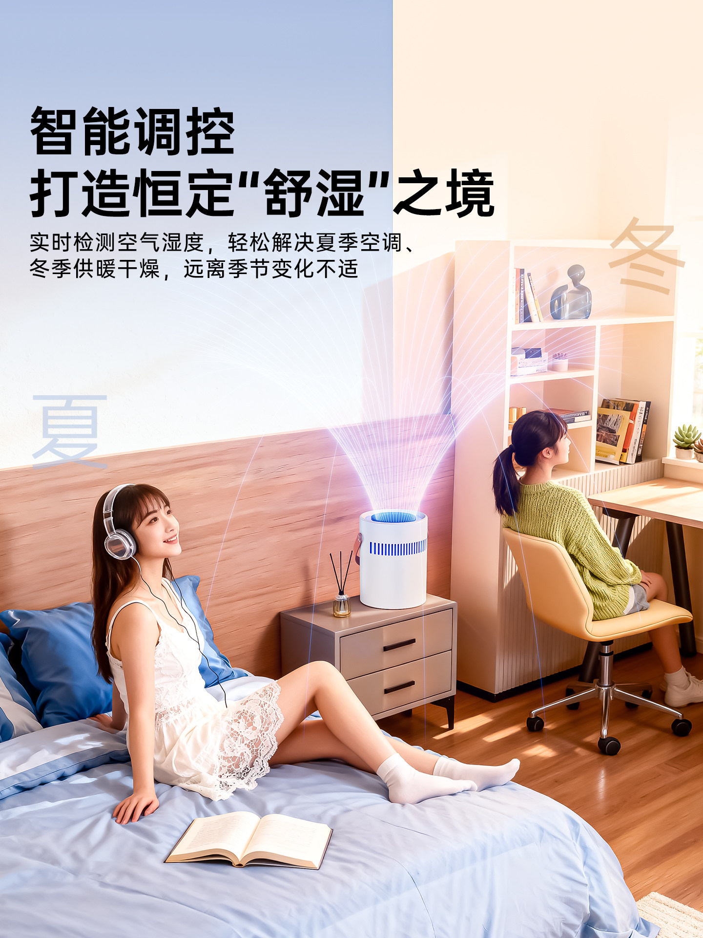 [2025 New Model]1.5L Large Capacity Antibacterial Mist-Free Humidifier Small Office Desktop Portable USB Charging Mini Home Bedroom Dormitory Student Car Silent Hydration Moisturizer