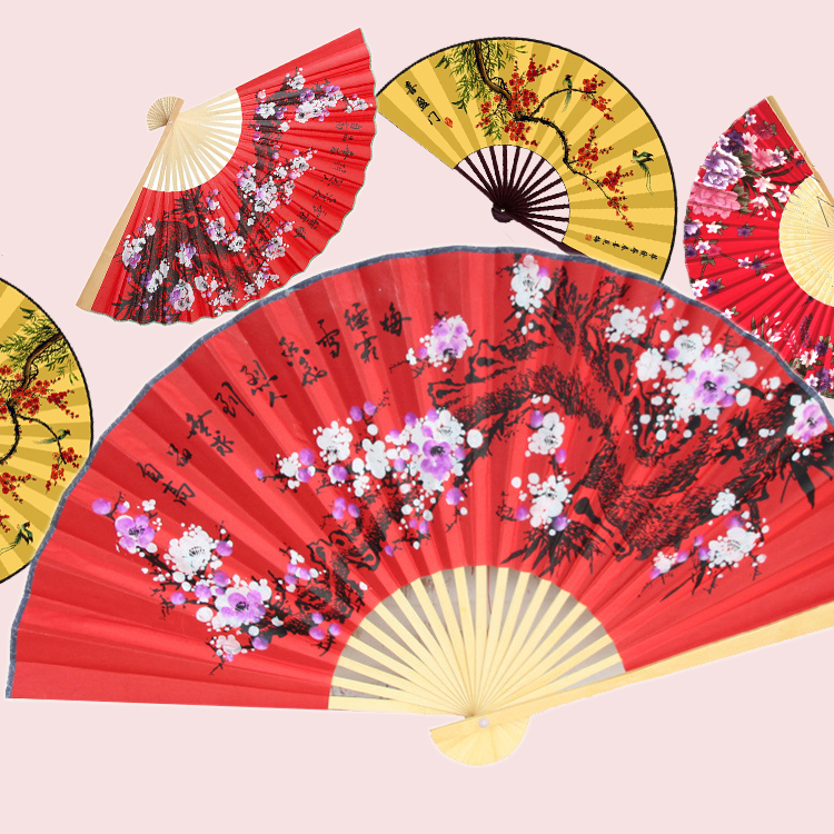 Chinese Style Wedding Folding Fan Decoration Wedding Celebration Items Red Plum Large Fan Red Wedding Fan Hall Arrangement Props Shop Windows
