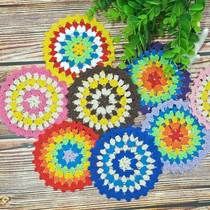  Creative crystal handmade crochet spell woven color pastoral style Rainbow placemat coaster insulation mat Multi-purpose mat