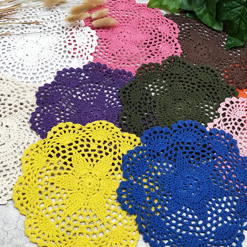 Creative crystal handmade crochet coaster Hollow decoration pad Pastoral crochet coaster Vase pad shooting props