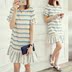 Amano Màu Xanh 2016 Mùa Hè Mới Hàn Quốc Ngọt Lady Leaf Đuốc Tay Áo Sọc Dài Loose Dress váy đầm