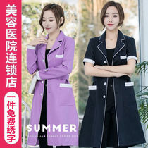 High-end beauty salon workwear female summer clothing short sleeve beautician skin management textured embroidered beauty suit with a large coat