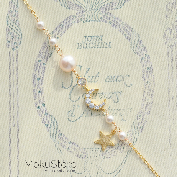 MokuStore ● Làm bằng tay ● Vintage hoang dã Nhật Bản Star Moon Pearl Bracelet Nữ [Manxing Baptist]