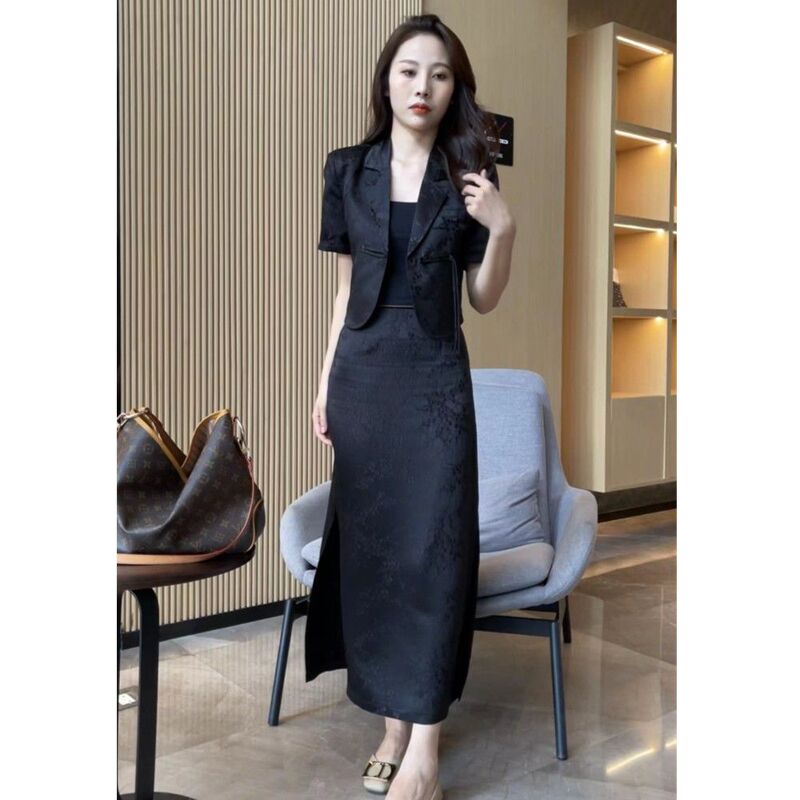 New Chinese-Style National Temperament Suit with Button-Down Short-Sleeve Top and Skirt Set for Women, 2026 New Spring and Autumn Two-Piece Set New Chinese-Style National Temperament Suit with Button-Down Short-Sleeve Top and Skirt Set for Women, 2026 New Spring and Autumn Two-Piece Set