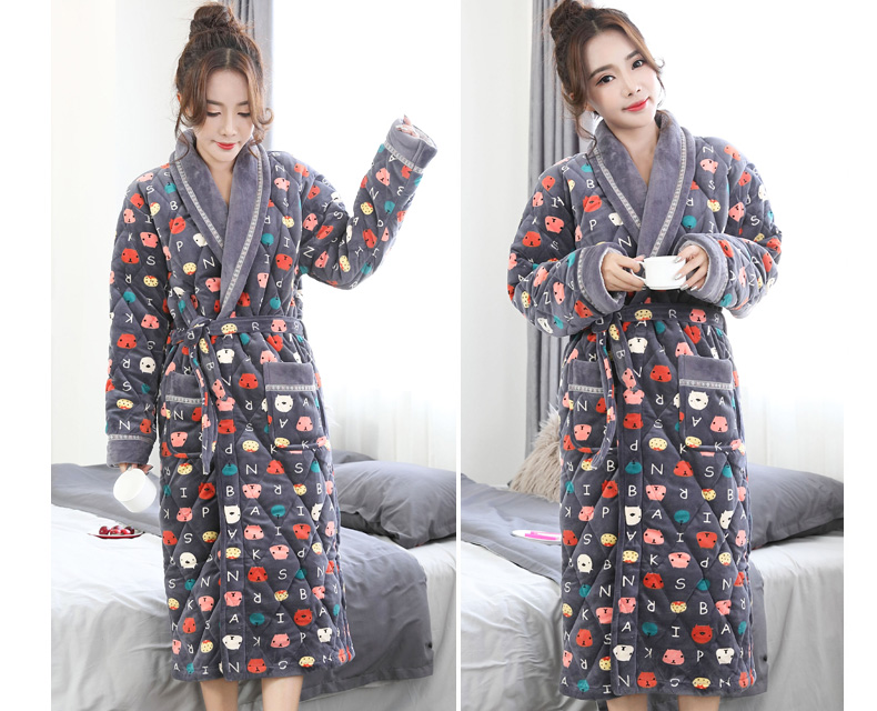 Áo ngủ nữ mùa đông san hô nhung nhung đệm dài đoạn trên đầu gối Phiên bản Hàn Quốc của phim hoạt hình dễ thương áo choàng ấm mùa đông nữ đồ ngủ nam hàn quốc