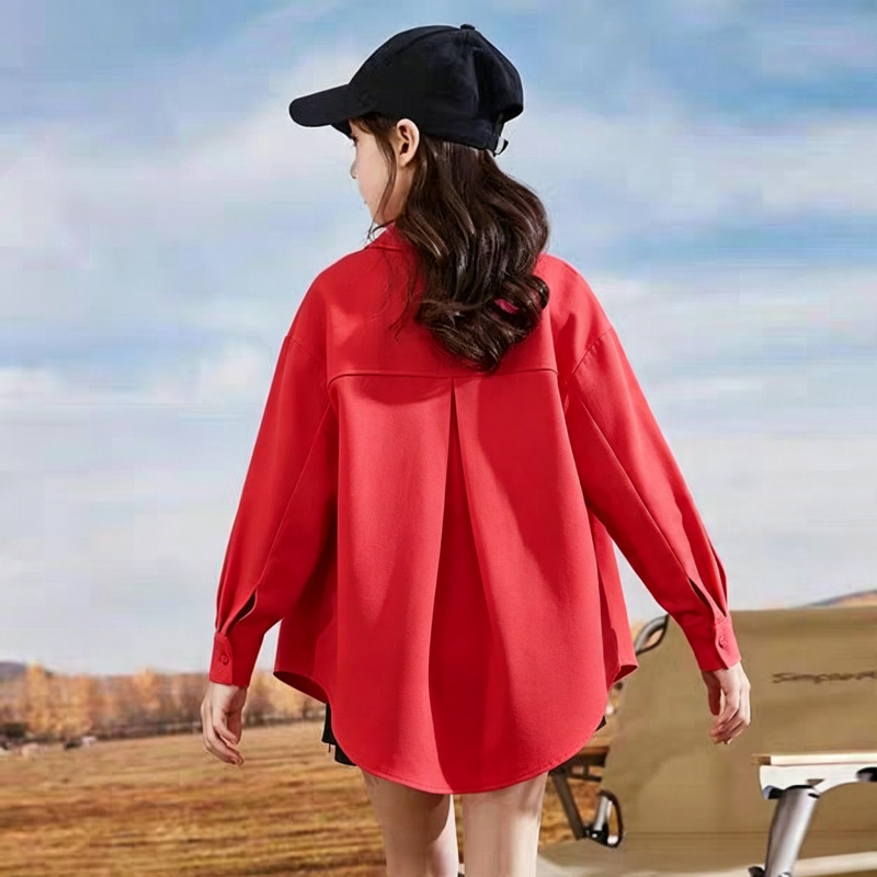 New Style Swallowtail Shirt, Versatile Children's White Shirt, Sweet Top, Casual Loose Fit, White Shirt for Older Children, Spring and Autumn New Style Swallowtail Shirt, Versatile Children's White Shirt, Sweet Top, Casual Loose Fit, White Shirt for Older Children, Spring and Autumn