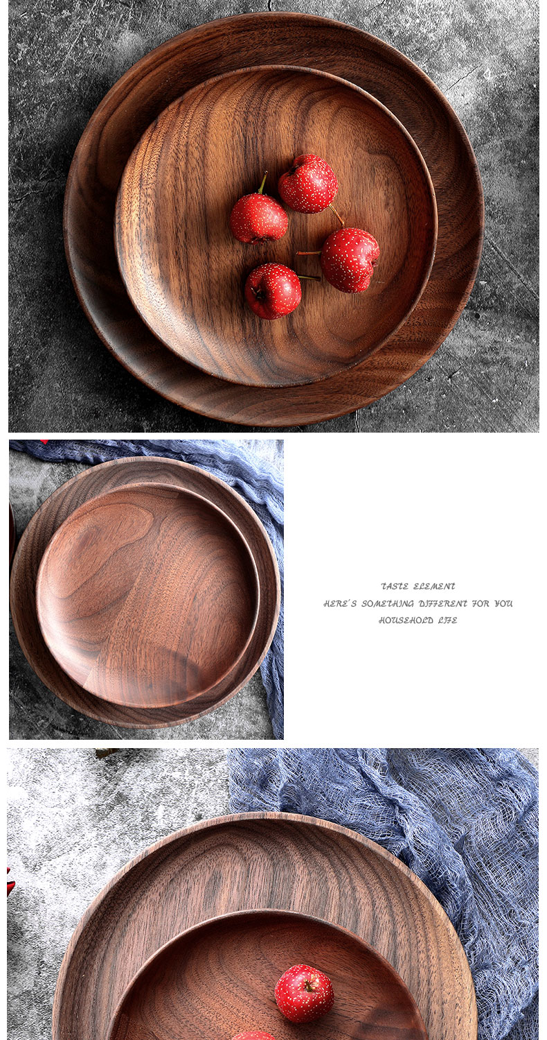 Black Walnut Wood Khay vuông Hộ gia đình Khay tròn Nhật Bản Gỗ rắn Trái cây Bánh mì Cup Toàn bộ Tấm gỗ - Tấm thìa gỗ