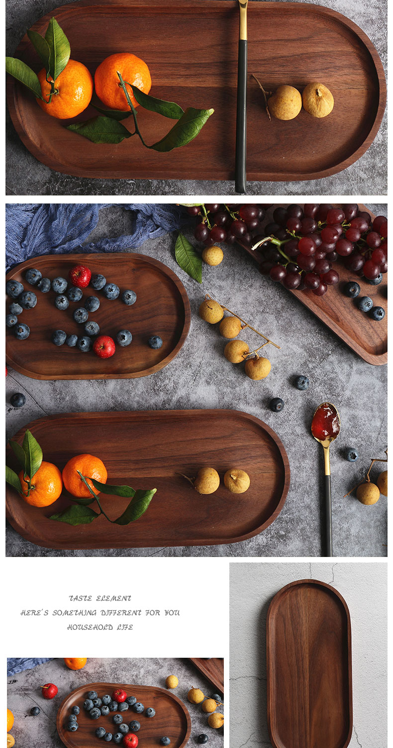 Black Walnut Wood Khay vuông Hộ gia đình Khay tròn Nhật Bản Gỗ rắn Trái cây Bánh mì Cup Toàn bộ Tấm gỗ - Tấm thìa gỗ