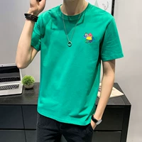 Трендовая хлопковая футболка с коротким рукавом с круглым воротником, коллекция 2021, в корейском стиле